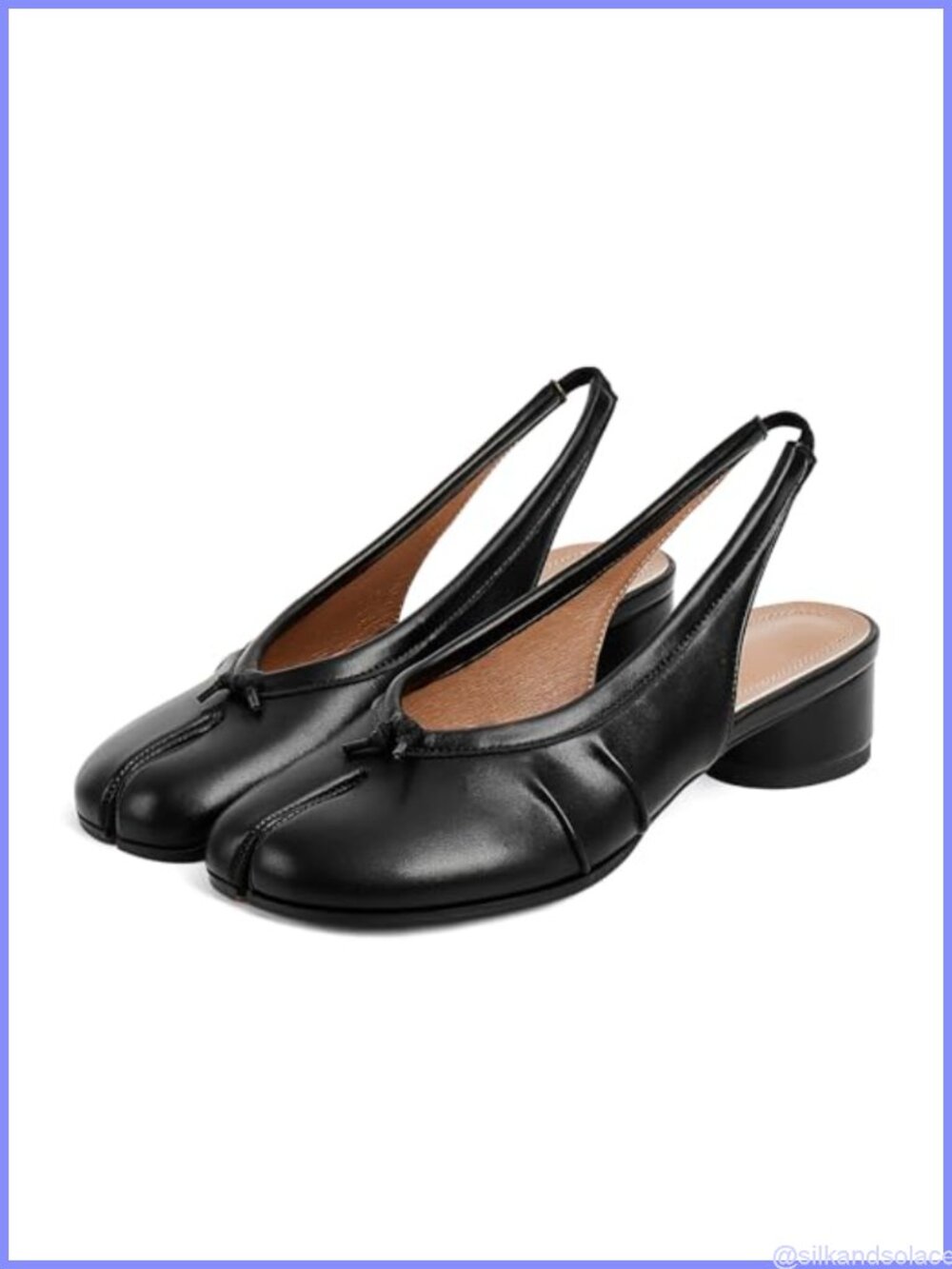 Split Toe Slingback Pumps Faux Leather Block Heel Women's Dress Shoes